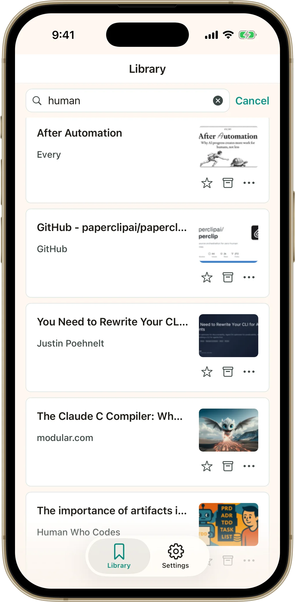 Bredbox mobile search view showing real-time search results for query